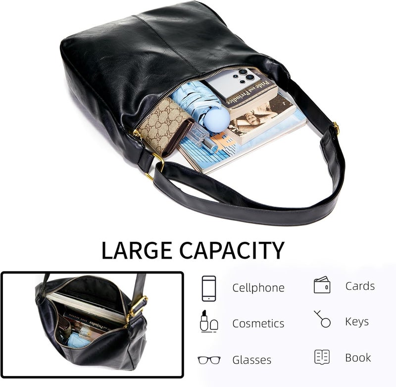 celestina Hobo Bags for Women, Ultra Soft Foldable Vegan Leather Shoulder Handbag, Stylish Slouchy Tote Purses - Image 4